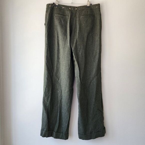 Anthropologie Elevenses Wool Wide Leg Trouser | Size 8 | Olive Bird Ribbon - Picture 4 of 8